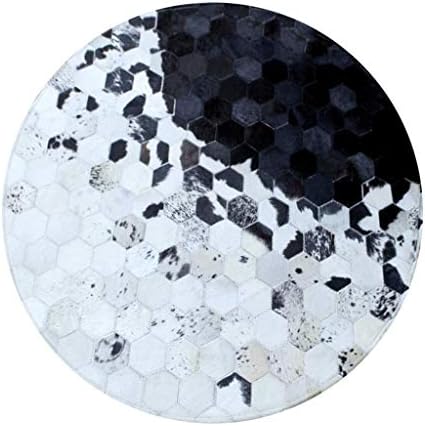 Modern Rugs, Round Cowhide Rug Black and White Hand Stitching Carpet for Living Room Computer Chair Nordic Style Sofa Coffee Table Mat Home Decoration Carpet (Size : Diameter 100CM)