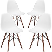 Poly and Bark Vortex Modern Mid-Century Side Chair with Wooden Walnut Legs for Kitchen, Living Room and Dining Room, White (Set of 4)