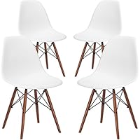 Poly and Bark Vortex Modern Mid-Century Side Chair with Wooden Walnut Legs for Kitchen, Living Room and Dining Room, White (Set of 4)