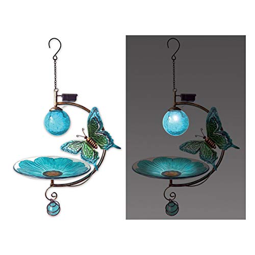 Sunset Vista Designs Solar Butterfly Floral Blue 21 x 12 Metal and Glass Hanging Wild Bird Feeder
