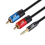 SHD 3.5mm to 2RCA Y Splitter Stereo Audio Cable Bi-Directional 2 RCA to 3.5mm Aux Male Type Dual Shielding Gold Plated Ends Metal Shell-Black 6Feet