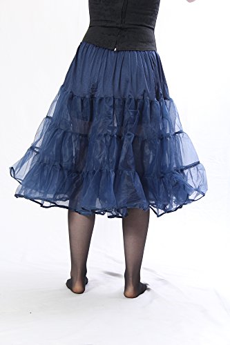 BellaSous Tea Length 25" Women Petticoat Nylon Yoke Underskirt for Vintage Dresses, Poodle Skirts, or Rockabilly (Small/Medium, Navy Blue) - Thumbnail 3
