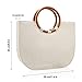 Straw Handbag for Women Summer Beach Straw Handbag Wooden Ring Tote Crossbody Shoulder Bag With Leather Strap (Beige)