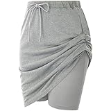 JACK SMITH Workout Skorts for Women with Pockets Knee Length Drawstring Breathable(L,Light Gray Heather)