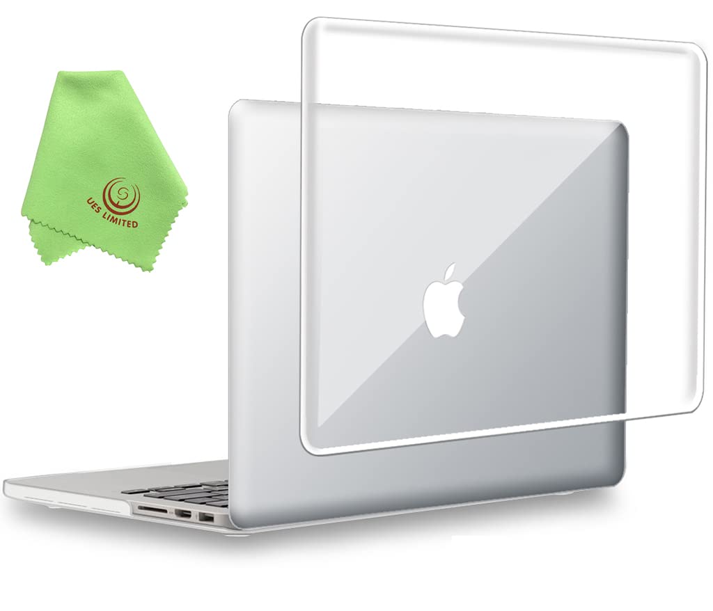 UESWILL Glossy Crystal Clear Hard Case Shell Cover Compatible with MacBook Pro (Retina, 15 inch, Mid 2012/2013/2014/Mid 2015), Model A1398, No CD-ROM, No Touch Bar, Clear