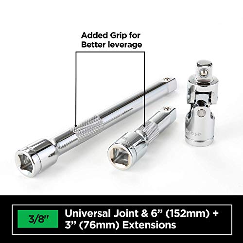 STEELHEAD 52-Piece Mechanics Tool & Socket Set (ANSI Grade), SAE & Metric, 3/8" 72-Tooth Quick-Release Ratchet, Standard & Deep 6 & 12 Pt. Sockets, Universal Joint & Extensions, Heavy-Duty Case