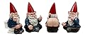 Ebros 4" Tall Badass Naughty Gnome Figurines Collectible Set of 4 Whimsical Dwarf Gnome Decors