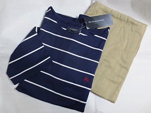 Amazon Burberry バーバリー パジャマ 紳士 メンズ 七分袖 L ダークブルー ベージュ ボーダー ボートネック ホースマーク刺繍 日本製 パジャマ 通販