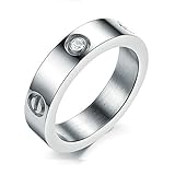 Dubeauty Love Ring Titanium Stainless Steel Couples Cubic Zirconia Engraved Bands Silver Size 7