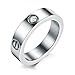Dubeauty Love Ring Titanium Stainless Steel Couples Engraved Cubic Zirconia Bands Silver Size 7
