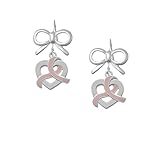 Heart Outline with Pink Ribbon Looping Through Layla Bow French Earrings
