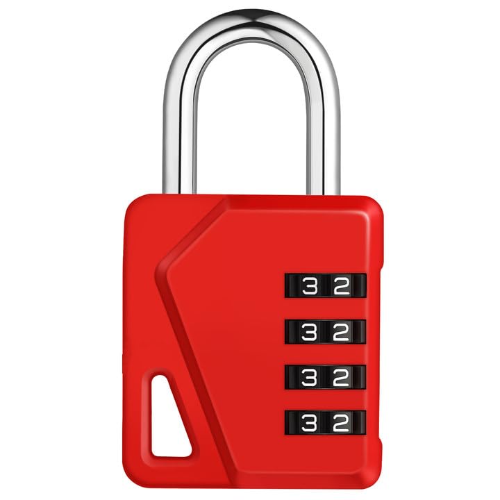 ZHEGE Locker Padlocks with Code, 4 Digit Combination Padlock with DIY Name Tags for Gym Locker, School Locker, Toolbox, Storage Box, Code Padlock Outdoor for Sheds, Fence Gate (Red, 1 Pack) — image 1