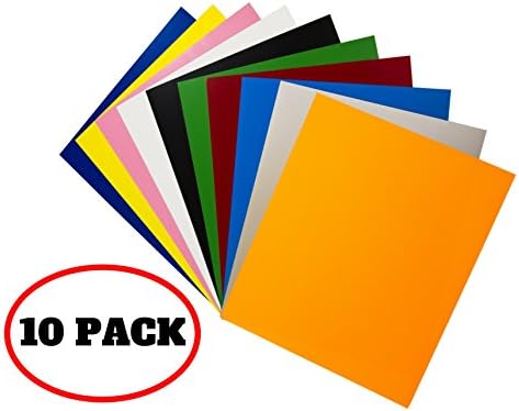 Heat Transfer Vinyl Iron on, T-Shirt Iron on Transfers, DIY HTV T-Shirt Iron ons, PU 12" X 10" Assorted Color Starter Pack of 10