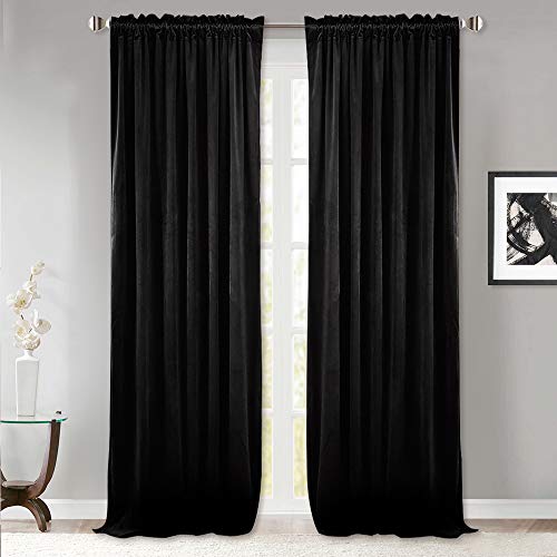 StangH Velvet Curtains 102 inches Long, Black Blackout Bedroom Window Drapes Thermal Insulated Sliding Door Panels for Living Room, W52 x L102, 2 Panels
