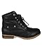 Refresh Women Leatherette Sweater Knit Fold Down Fur Trim Combat Bootie BH47 - Black Leatherette (Size: 10)