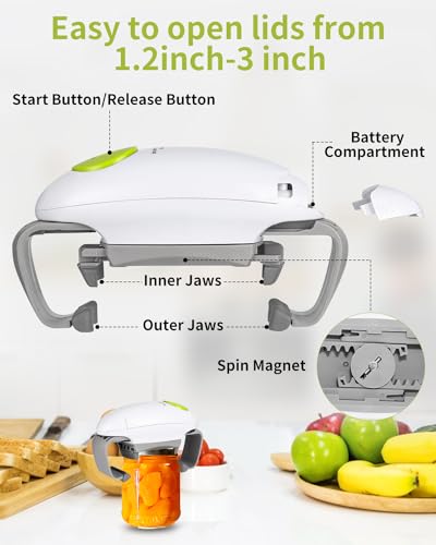 LEAZZLE Electric Jar Opener - Kitchen Gadget Strong Heavy Duty Sealed Jar Opener - Automatic Jar Opener Hands Free with Less for Individuals, Arthritis and Housewife (White)