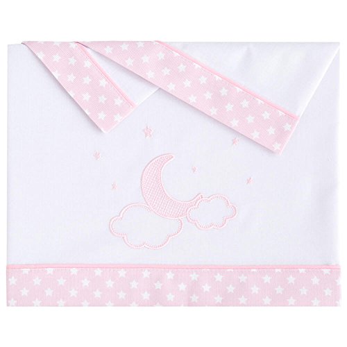 pekebaby Moon Triptychon Kinderbett, Leinen, Baumwolle, 60 x 120 cm, 60 x 120 cm, Rosa