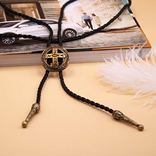 BRBAM Vintage Style Bolo Tie Western Cowboy Leather Rodeo Bolo Bola Tie Necktie for Man (Cross Shield-G)