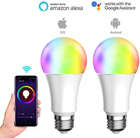 LUAIDA Smart WiFi LED Light Bulb Compatible with Alexa or Google Home, No Hub Required, 8W White &amp; Colorful LED Bulb, 16,000,000 Colors Adjustable with Your Smart Phone (white 2 pack)