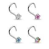 PiercedOff Multi-Gem Flower Nose Screw 18GA (1mm x Various Colors Available)