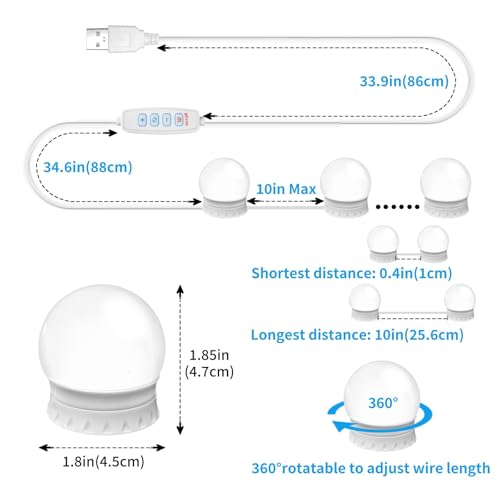 LED Vanity Mirror Lights, 14 Dimmable Bulbs - Hollywood Style | Adjustable Color Brightness, USB Powered, Self-Adhesive for Makeup Table Dressing Room