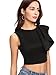Verdusa Women's Round Neck Ruffle Trim Tank Crop Top Black M