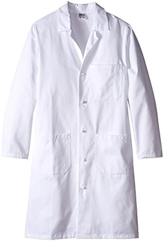 437S Sanforized Cotton Unisex Lab Coat with Cloth Knot Button, 39-1/2" Length, Small, White