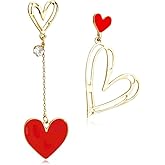 StyleJella Gold Heart Dangle Drop Earrings Dangling for Women, Gold/Silver/White/Pink/Green Large Long Asymmetrical Earrings Titanium Stainless Steel Hypoallergenic Hanging Earrings, Asymmetrical Mismatched Heart Jewelry
