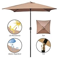 ABBLE Outdoor Patio Umbrella 6.5 Ft Square with Tilt and Crank, Weather Resistant, UV Protective Umbrella, Durable, 6 Sturdy Steel Ribs, Market Outdoor Table Umbrella, Tan