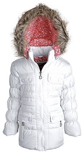 Dollhouse Big Girls Down Alternative Waisted Puffer Coat with Removable Hood - White (Size 16)