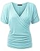 Made By Johnny MBJ WT1118 Womens V Neck Short Sleeve Wrap Front Drape Dolman Top XXL Aqua