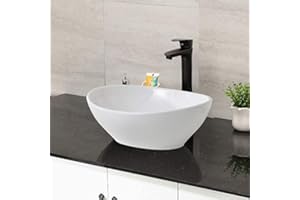 Mocoloo Oval Vessel Sink 16'' x 13'' Bathroom Sink Countertop Oval Shape Small Ceramic Bathroom Sinks White Porcelain Vanity Bowl Above Counter Art Basin