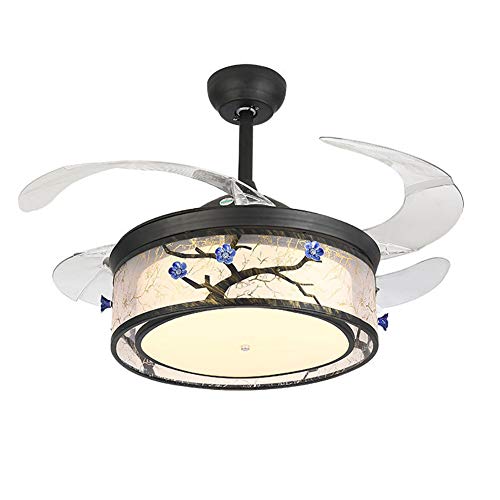 Silent Ceiling Fan,Invisible Ceiling Fan Light with Lights Retractable Fan with Remote Home Decorative-Black A 42inch [Energy Class A]