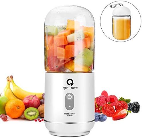 Portable Travel Blender for Shakes and Smoothies, QUELLANCE 11 oz Single Serve Blender, Portable and USB Rechargeable, Stronger and Faster Blending, Includes Detachable Cup (BPA Free and FDA Approved)