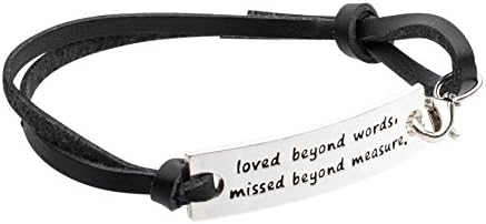 Inspirational Jewelry Bracelet –Loved Beyond Words, Missing Beyond Measure. Quote – Silver Charm Wrap – Engraved Sayings for Inspiration, Motivation for Women, Men, Teens, Girls.