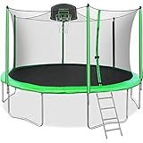 Merax 12FT Trampoline with Safety Enclosure Net, Basketball Hoop and Ladder - BV Certificated - Basketball Trampoline