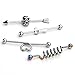 JOVIVI Mixed Style 10pc 14G Silver Black Stainless Steel Long Industrial Bar Barbell Cartilage Earrings (White)