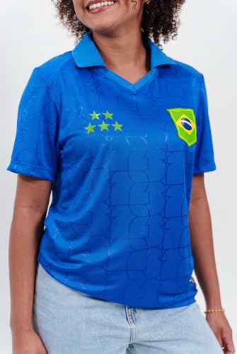 Camiseta Brasil Unissex Polo Azul Casual Elegante | Produto Oficial Licenciado Copa do Mundo FIFA 26™ - Tamanho M