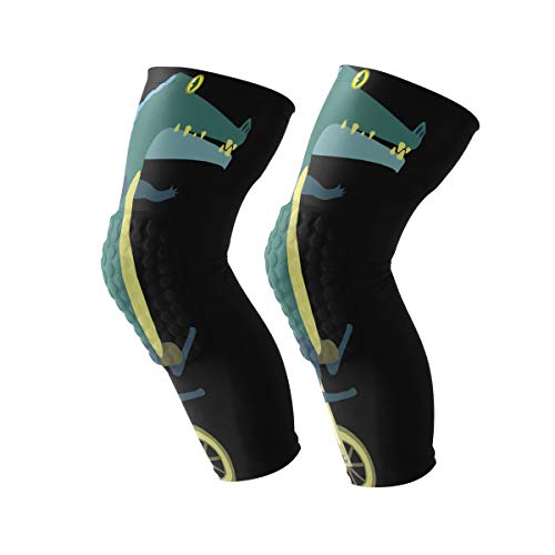 Knee Sleeve Cartoon Alligator Riding Unicycle Full Leg Brace Compression Long Sleeves Pads for Meniscus Tear, Arthritis, Running, Workout, Basketball, Sports, Men and Women 1 Pair