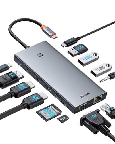 Docking Station USB-C 3 Monitor, Chip Ottimizzato,13-In-1 Hub USB-C, 2*HDMI e 1*DP 4K 60Hz, VGA, USB 3.1, PD 100W, Ethernet, Per Laptop