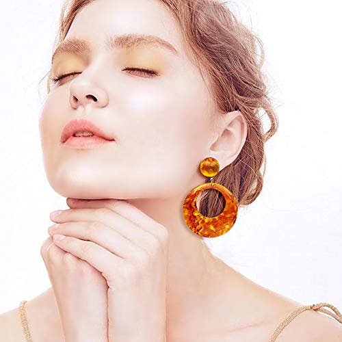 Acrylic Earrings for Women Drop Dangle Leaf Earrings Resin Minimalist Bohemian Statement Jewelry (Hoop-Flame color)