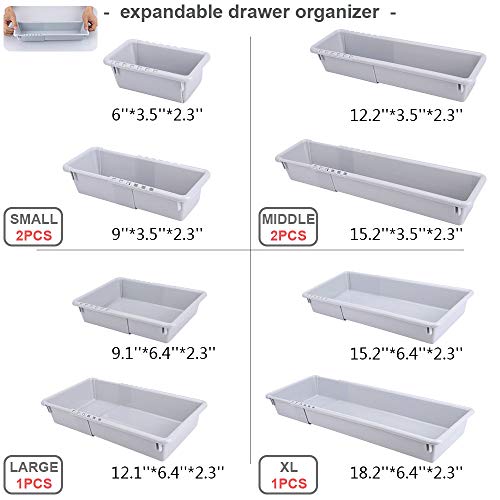Mebbay Expandable Drawer Organizer Grey Plastic Makeup Junk Drawer