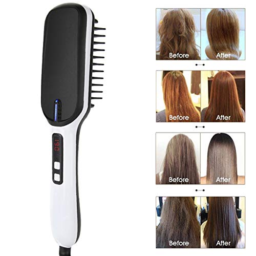 Portable Anion Hair Straightener Brush Frizz-Free Straightening Hair Brush Hair Care Straight Heated Comb with Temperature Inductor EU Plug - Thumbnail 3