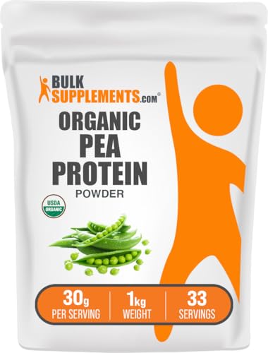 BulkSupplements.com Organic Pea Protein Powder - Plant Based & Vegan Protein Powder - Unflavored & Gluten Free, 30g per Serving, 1kg (2.2 lbs) (Pack of 1)