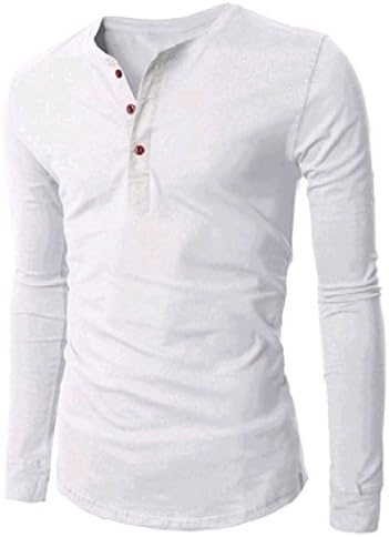 Godeyes Men's Long Sleeve Slim Buttoned Casual Notch Collar Baggy Loose Tops T-Shirt Tees White S