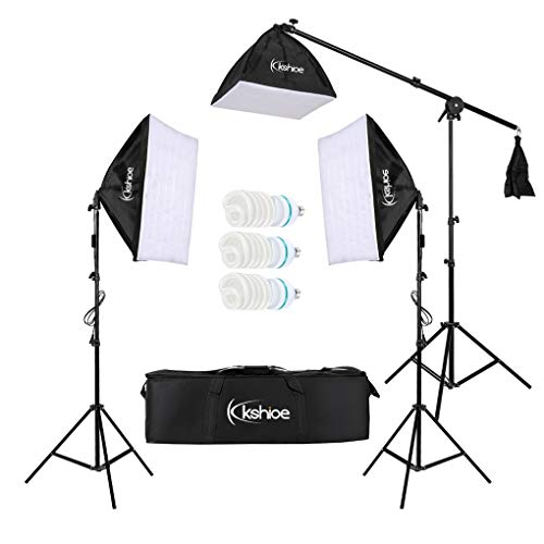 Topfire Kshioe 65W Photo Studio Photography 3 Soft Box Light Stand Continuous Lighting Kit Diffuser
