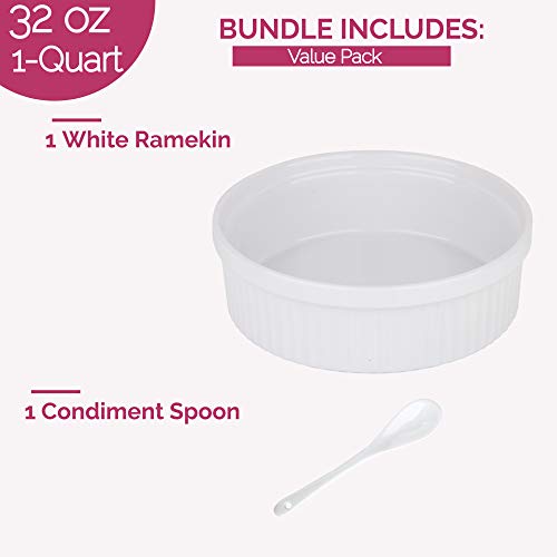 Souffle Dish Ramekins for Baking 32 Oz, 1 Quart Large Ceramic Oven
