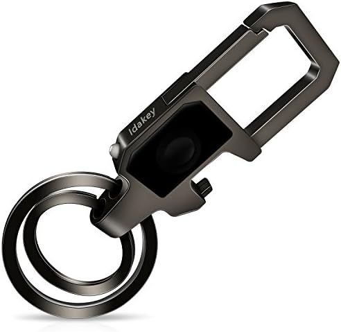 Idakey Zinc Alloy Key Chain with 2 Key Rings include LED Light and Bottle Opener Function Car Business keychain for Men and Women Black Nickel