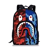 Bape Shark Pattern Backpack, Lightweight Multi-Function College School laptop Bookbag 17 Inches