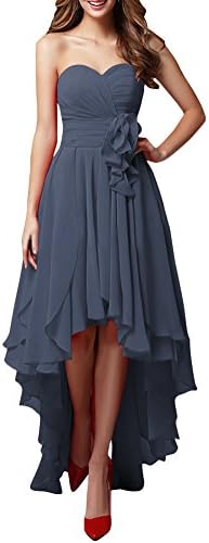 JY FASHION Women's Bandeau Hi-lo Party Swing Bridesmaid Dress Evening Grown Steel US 14